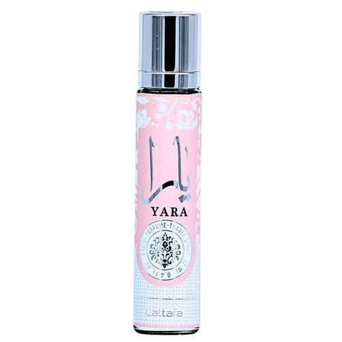 Lattafa Yara Travel Perfume Women 12ml — mini frasco rosa con tapa plateada