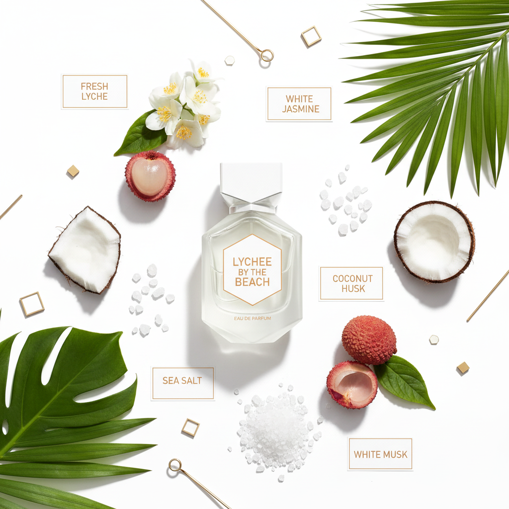 Camara Lychee by the Beach fondo blanco ingredientes
