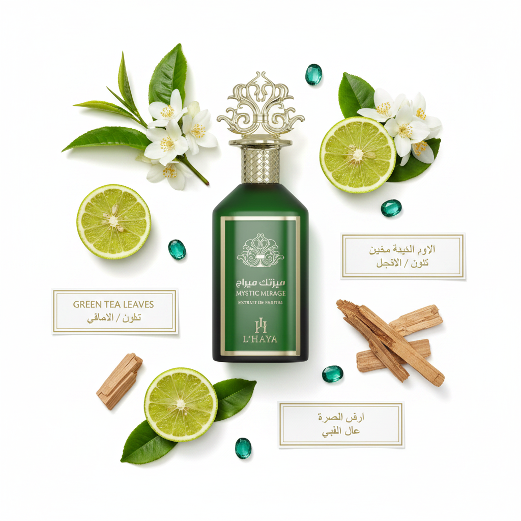 Mystic Mirage L'Haya fondo blanco ingredientes