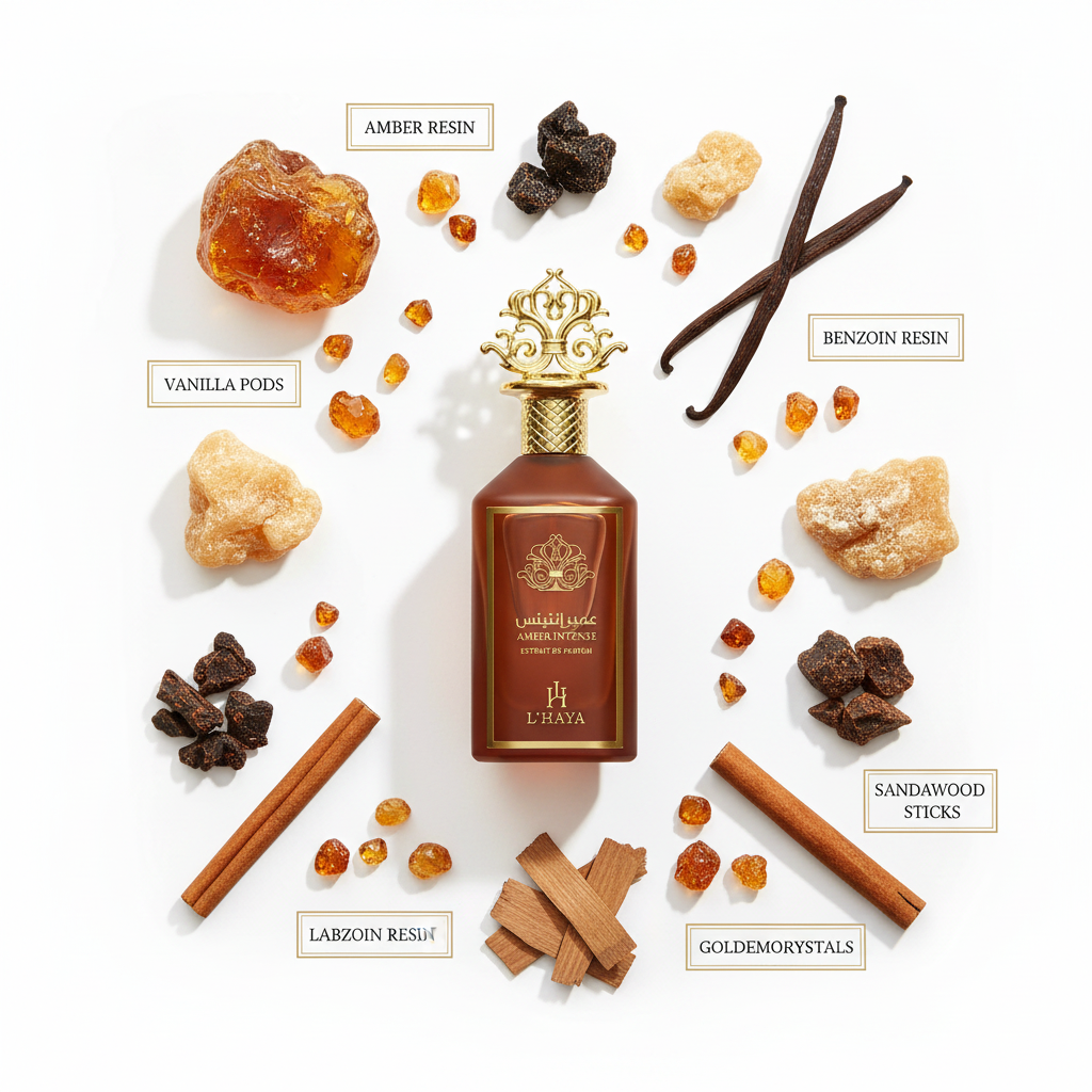 Amber Intense L'Haya fondo blanco ingredientes