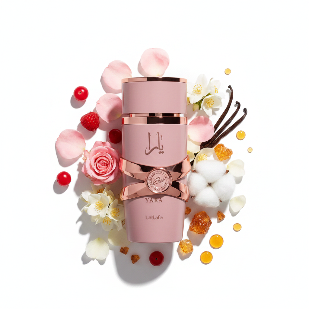 Lattafa Yara Elixir — notas de fragancia: bayas, florales cremosas, vainilla, ámbar y almizcle