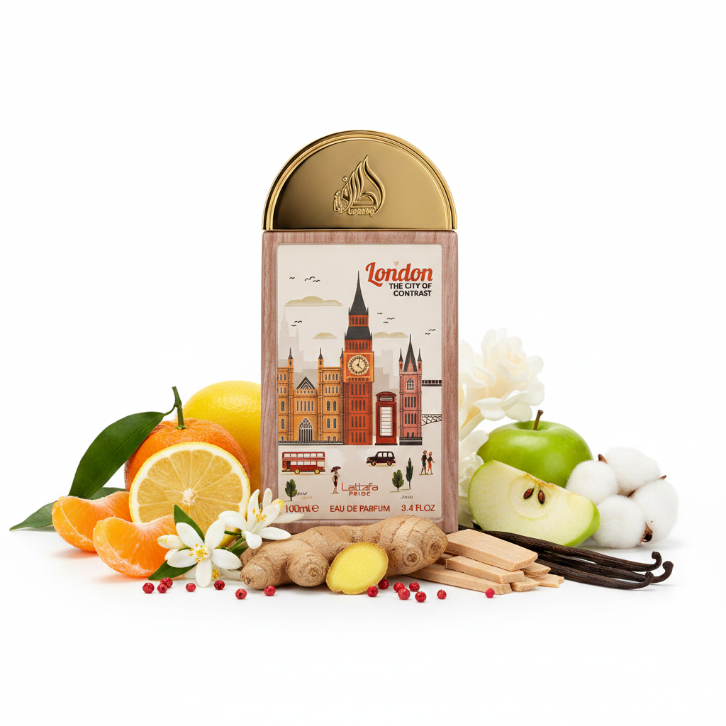 Lattafa London — Notas con frasco